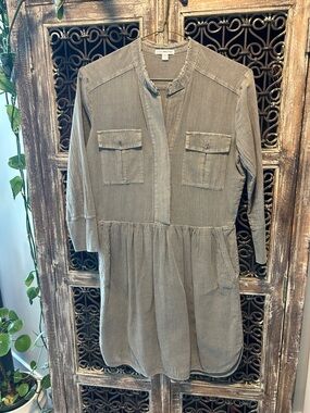 James Perse Washed Olive Grey Shirt Dress